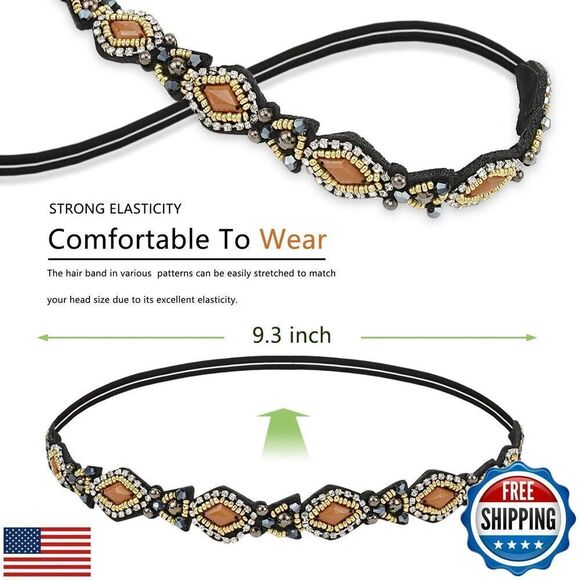 5-Piece Rhinestone Beaded Hairband Set for Women - Fancy Elastic Headband - Picture 3 of 5
